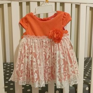 Coral & White 12M Baby Girl Dress